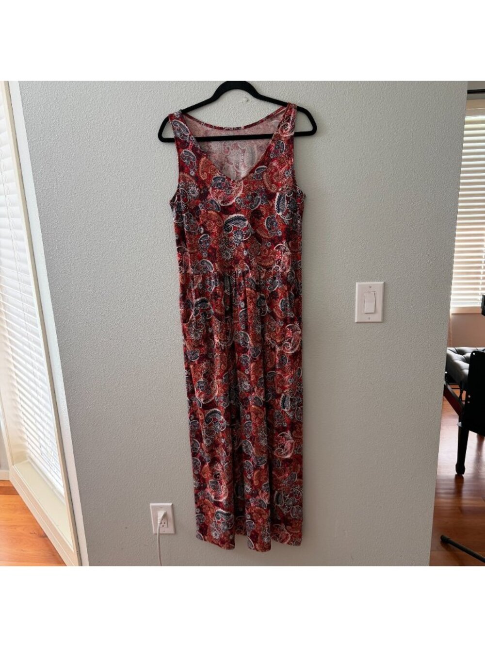 Garnet Hill Maxi Dress SMALL Red Paisley Organic Cotton Lyocell Sleeveless